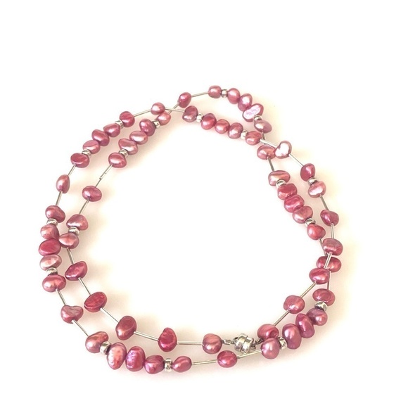 925 Necklace Dyed Pink Fresh Water Pearls - Picture 6 of 9